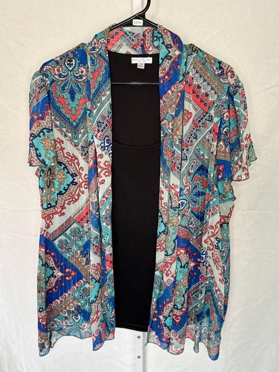 Ruby Rd. Tops - Rebecca Malone Paisley Kimono Top Plus Size 2X Blue Red Open Front